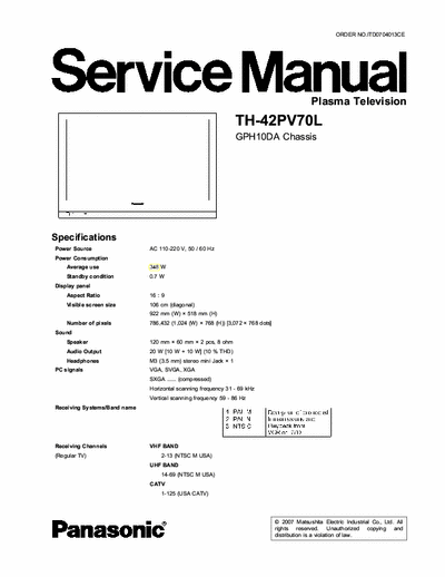 PANASONIC TH-42PV70L service manual